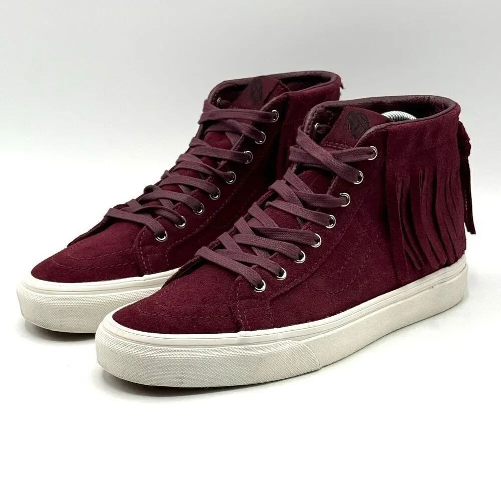Vans SK8-HI Burgundy Suede Tassel Hi Top Lace Up Skater Sneakers - US Women’s Si